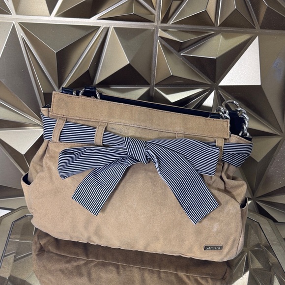 Miche Handbags - Miche Tan Handbag with Black and White Bow